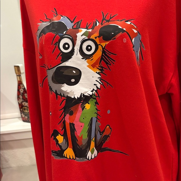 Terrier Graphic Dog Screen Print Sweatshirt L Red Long Sleeve Lightweight Top - Picture 3 of 6